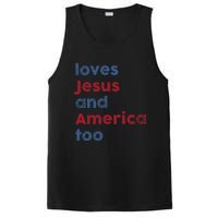 Retro Loves Jesus and America Too God Christian 4th of July PosiCharge Competitor Tank