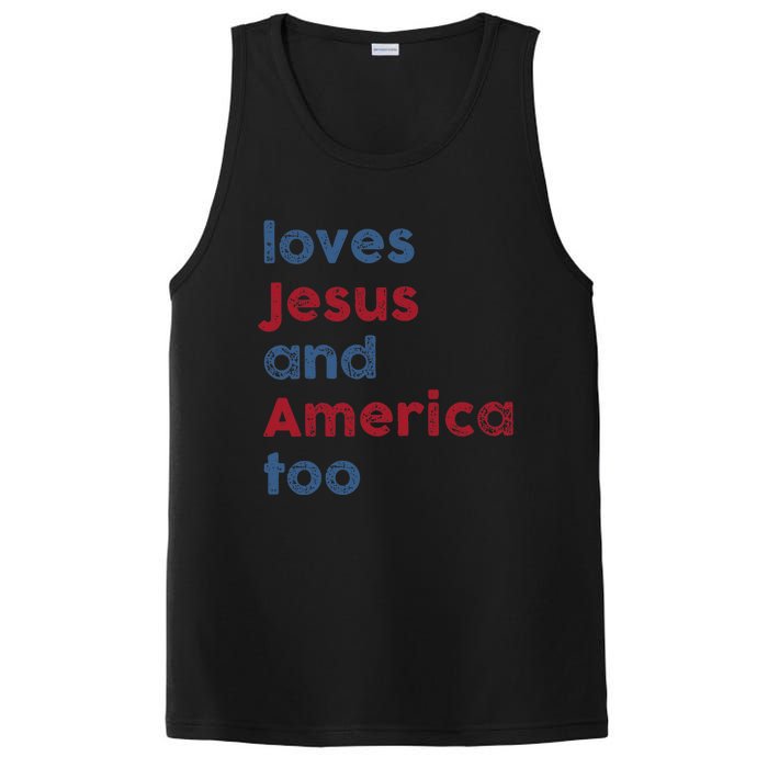 Retro Loves Jesus and America Too God Christian 4th of July PosiCharge Competitor Tank