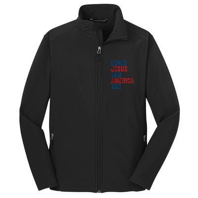 Retro Loves Jesus And America Too God Christian 4th Of July Core Soft Shell Jacket