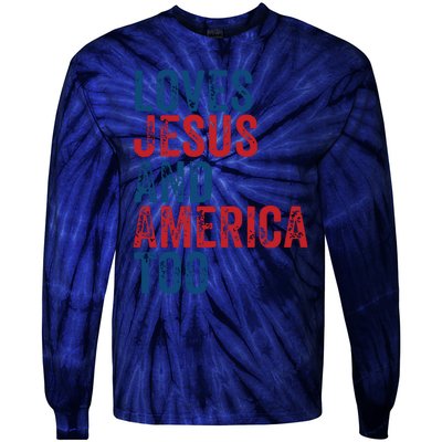 Retro Loves Jesus And America Too God Christian 4th Of July Tie-Dye Long Sleeve Shirt