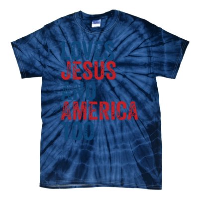 Retro Loves Jesus And America Too God Christian 4th Of July Tie-Dye T-Shirt