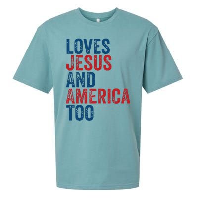 Retro Loves Jesus And America Too God Christian 4th Of July Sueded Cloud Jersey T-Shirt