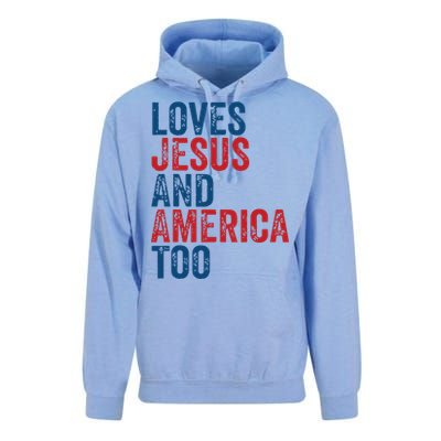 Retro Loves Jesus And America Too God Christian 4th Of July Unisex Surf Hoodie