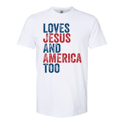 Retro Loves Jesus And America Too God Christian 4th Of July Softstyle CVC T-Shirt