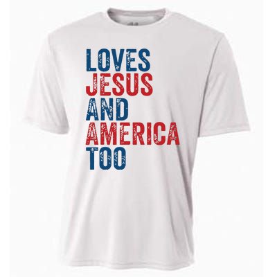 Retro Loves Jesus And America Too God Christian 4th Of July Cooling Performance Crew T-Shirt