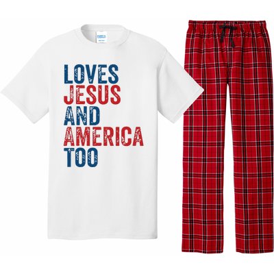 Retro Loves Jesus And America Too God Christian 4th Of July Pajama Set