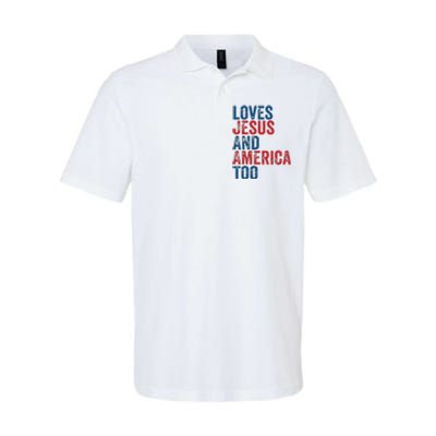 Retro Loves Jesus And America Too God Christian 4th Of July Softstyle Adult Sport Polo