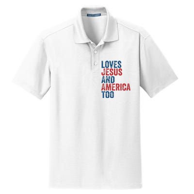 Retro Loves Jesus And America Too God Christian 4th Of July Dry Zone Grid Polo