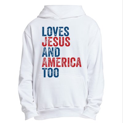 Retro Loves Jesus And America Too God Christian 4th Of July Urban Pullover Hoodie