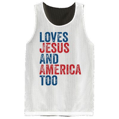 Retro Loves Jesus And America Too God Christian 4th Of July Mesh Reversible Basketball Jersey Tank