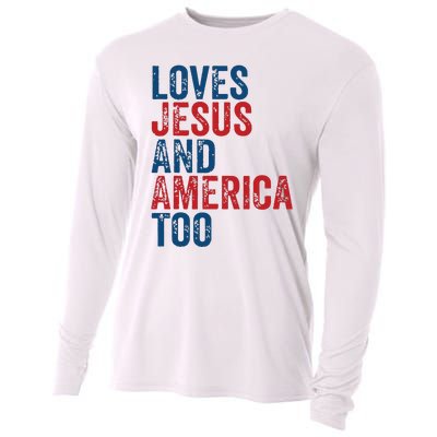 Retro Loves Jesus And America Too God Christian 4th Of July Cooling Performance Long Sleeve Crew