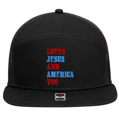 Retro Loves Jesus And America Too God Christian 4th Of July 7 Panel Mesh Trucker Snapback Hat