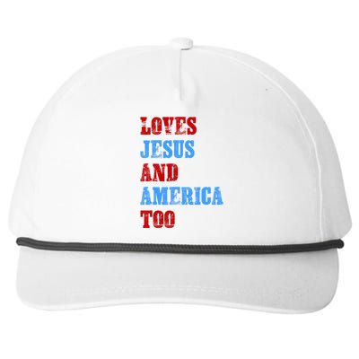 Retro Loves Jesus And America Too God Christian 4th Of July Snapback Five-Panel Rope Hat