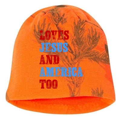 Retro Loves Jesus And America Too God Christian 4th Of July Kati - Camo Knit Beanie