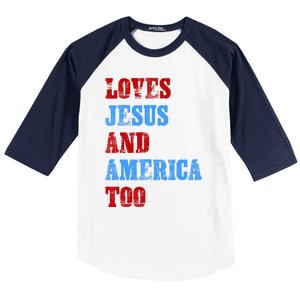 Retro Loves Jesus And America Too God Christian 4th Of July Baseball Sleeve Shirt