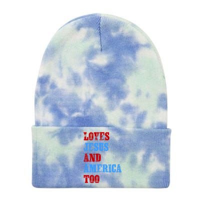 Retro Loves Jesus And America Too God Christian 4th Of July Tie Dye 12in Knit Beanie