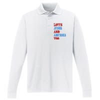 Retro Loves Jesus And America Too God Christian 4th Of July Performance Long Sleeve Polo