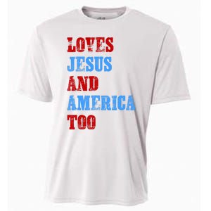 Retro Loves Jesus And America Too God Christian 4th Of July Cooling Performance Crew T-Shirt