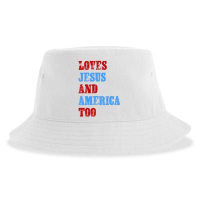 Retro Loves Jesus And America Too God Christian 4th Of July Sustainable Bucket Hat