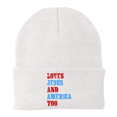 Retro Loves Jesus And America Too God Christian 4th Of July Knit Cap Winter Beanie