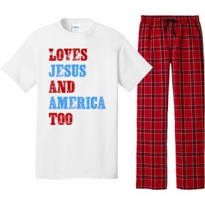 Retro Loves Jesus And America Too God Christian 4th Of July Pajama Set