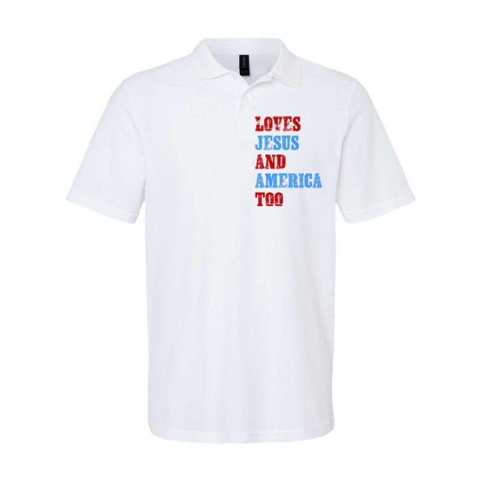 Retro Loves Jesus And America Too God Christian 4th Of July Softstyle Adult Sport Polo