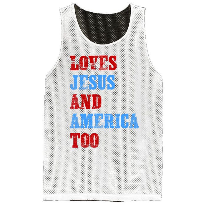 Retro Loves Jesus And America Too God Christian 4th Of July Mesh Reversible Basketball Jersey Tank