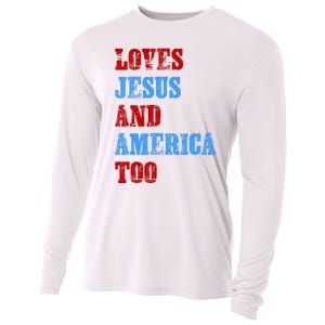 Retro Loves Jesus And America Too God Christian 4th Of July Cooling Performance Long Sleeve Crew