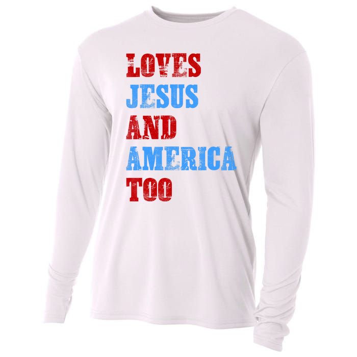 Retro Loves Jesus And America Too God Christian 4th Of July Cooling Performance Long Sleeve Crew