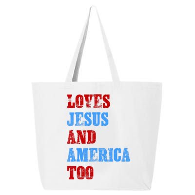 Retro Loves Jesus And America Too God Christian 4th Of July 25L Jumbo Tote