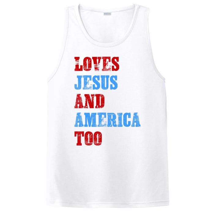 Retro Loves Jesus And America Too God Christian 4th Of July PosiCharge Competitor Tank