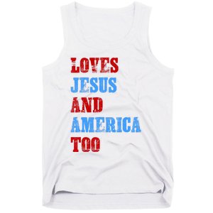 Retro Loves Jesus And America Too God Christian 4th Of July Tank Top