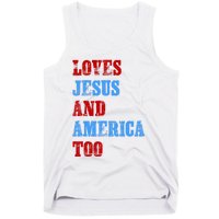 Retro Loves Jesus And America Too God Christian 4th Of July Tank Top