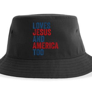 Retro Loves Jesus and America Too God Christian 4th of July Sustainable Bucket Hat