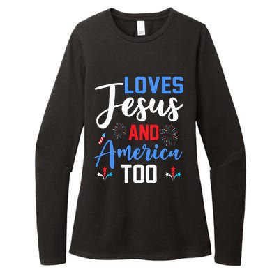 Retro Loves Jesus and America Too God Christian 4th of July Womens CVC Long Sleeve Shirt