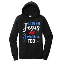 Retro Loves Jesus and America Too God Christian 4th of July Women's Pullover Hoodie