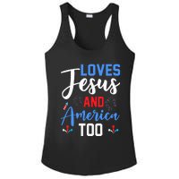 Retro Loves Jesus and America Too God Christian 4th of July Ladies PosiCharge Competitor Racerback Tank