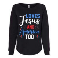 Retro Loves Jesus and America Too God Christian 4th of July Womens California Wash Sweatshirt