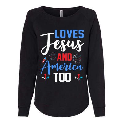 Retro Loves Jesus and America Too God Christian 4th of July Womens California Wash Sweatshirt