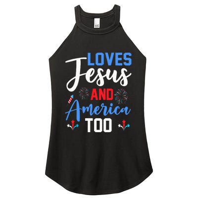 Retro Loves Jesus and America Too God Christian 4th of July Women's Perfect Tri Rocker Tank