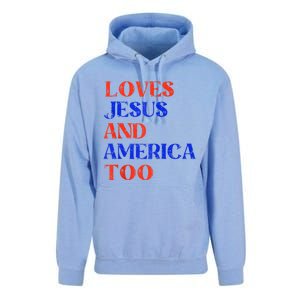 Retro Loves Jesus And America Too God Christian 4th Of July Unisex Surf Hoodie