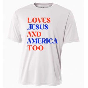 Retro Loves Jesus And America Too God Christian 4th Of July Cooling Performance Crew T-Shirt