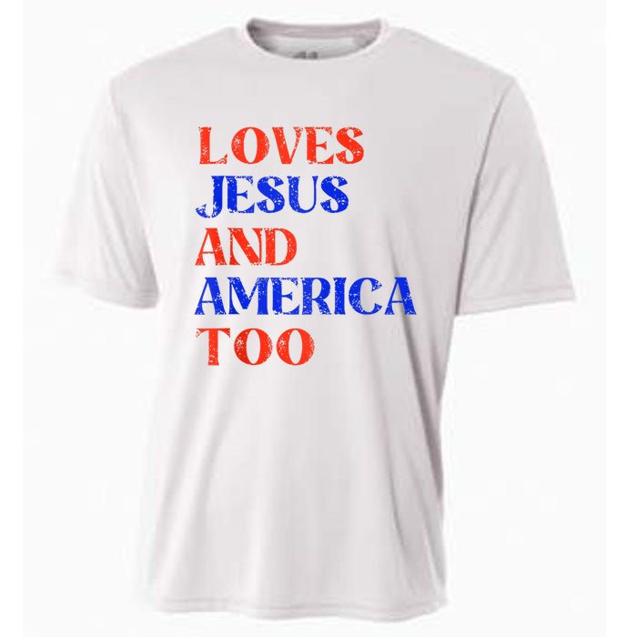 Retro Loves Jesus And America Too God Christian 4th Of July Cooling Performance Crew T-Shirt