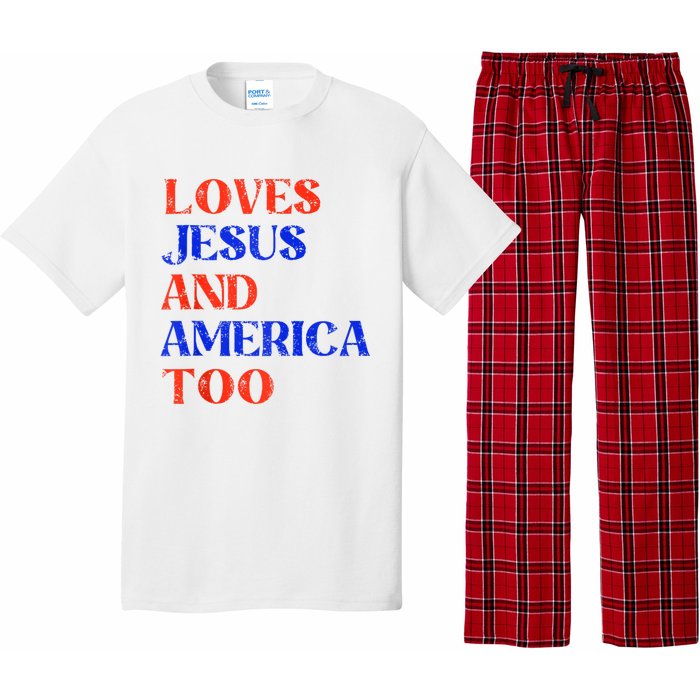 Retro Loves Jesus And America Too God Christian 4th Of July Pajama Set