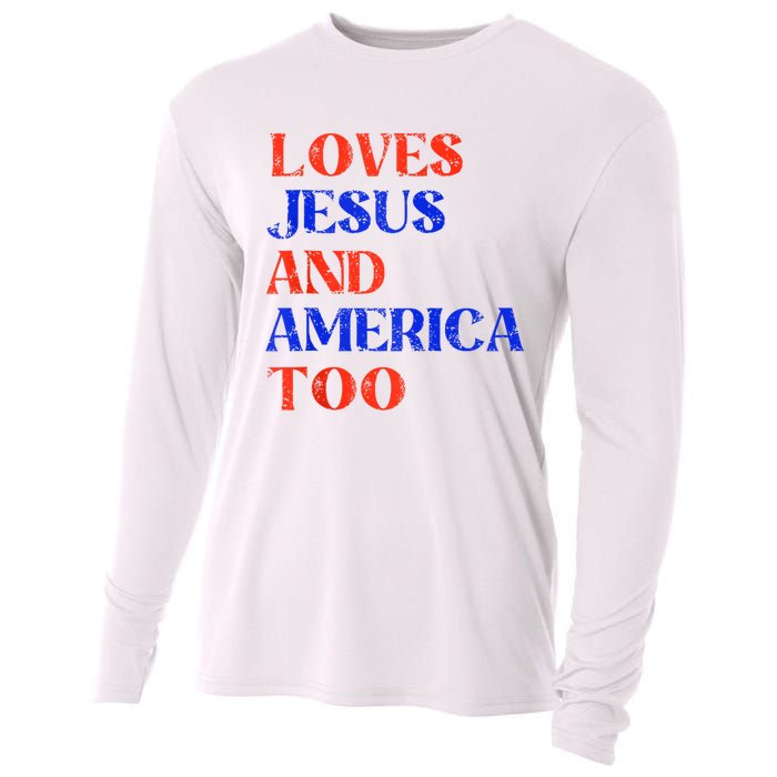 Retro Loves Jesus And America Too God Christian 4th Of July Cooling Performance Long Sleeve Crew