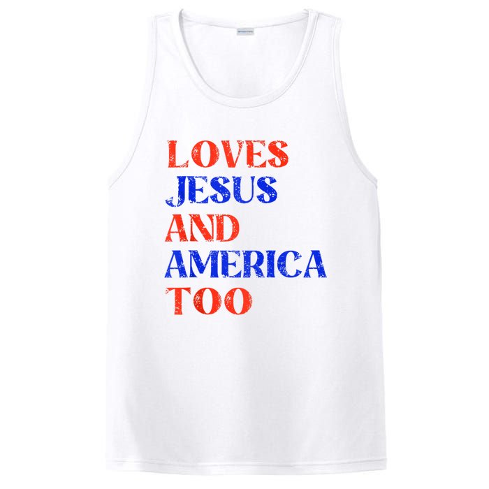 Retro Loves Jesus And America Too God Christian 4th Of July PosiCharge Competitor Tank