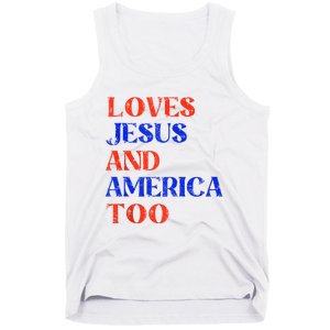 Retro Loves Jesus And America Too God Christian 4th Of July Tank Top