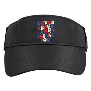 Retro Loves Jesus and America Too God Christian 4th of July Adult Drive Performance Visor