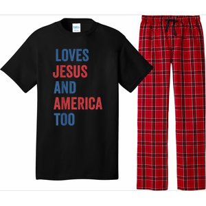 Retro Loves Jesus and America Too God Christian 4th of July Pajama Set