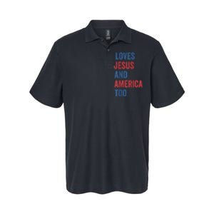 Retro Loves Jesus and America Too God Christian 4th of July Softstyle Adult Sport Polo